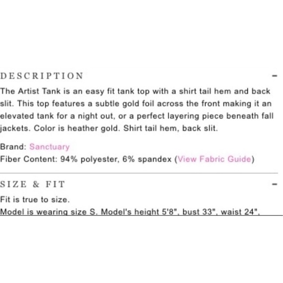 💕SANCTUARY💕 Gold Foil Tank Top with Back Slit Small S NWT - Picture 15 of 15